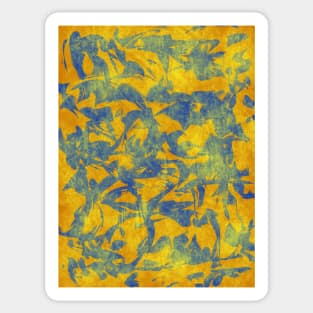 Abstract Blue on Orange and Yellow Sticker